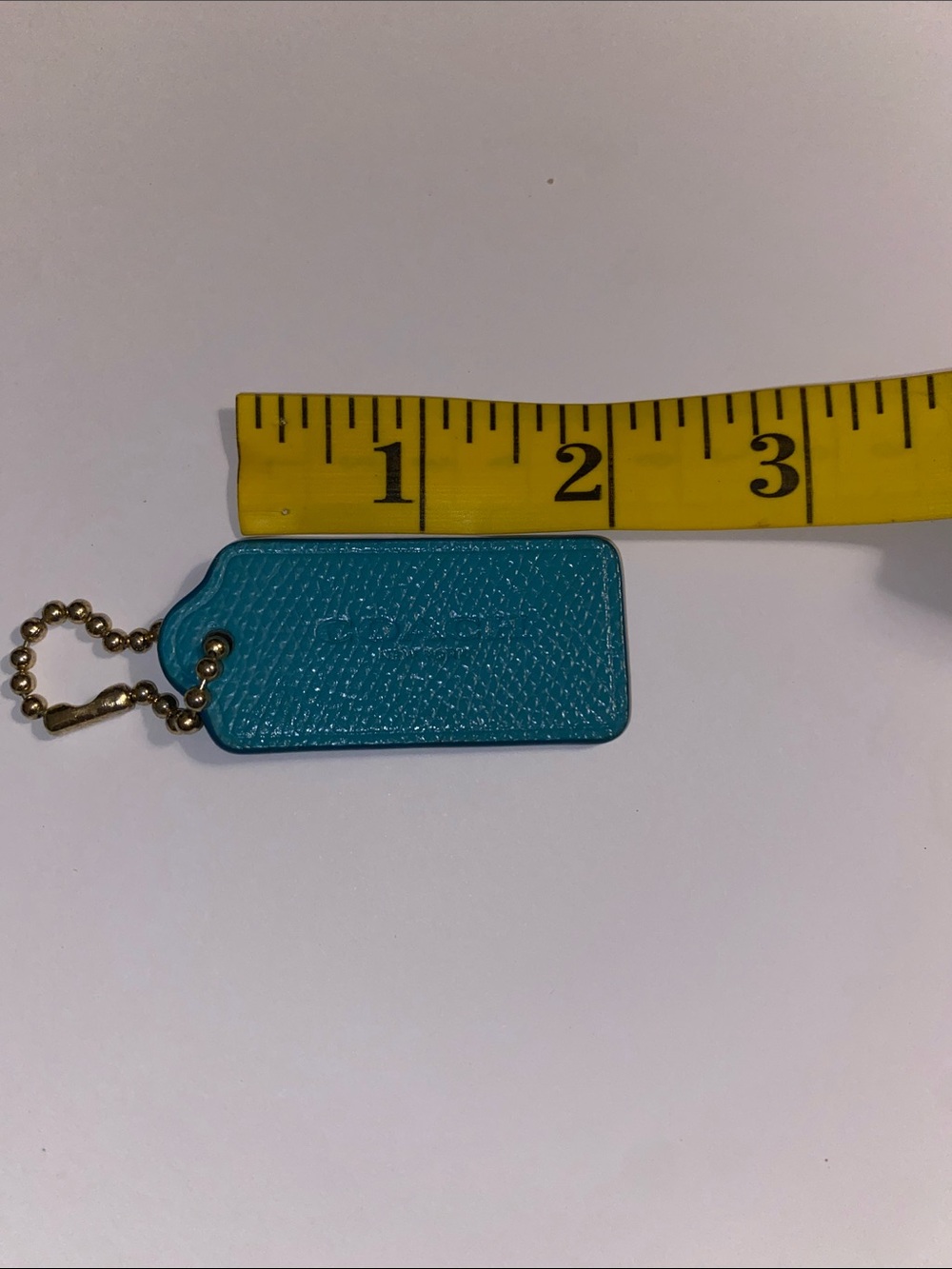 Vintage Coach Teal Blue Pebbled Leather Hang Tag with Gold Chain 2” X 1” - Picture 2 of 4